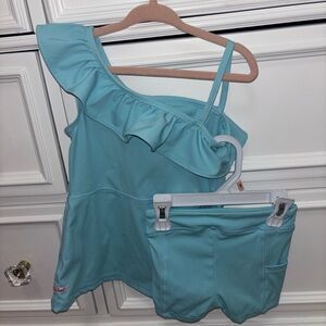 Aqua One-Shoulder Active Wear set